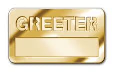 Greeter Name Badge W/ Cut-out Lettering Brass Finish - CC06-06819