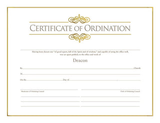 Certificate Of Ordination For Deacon Gold Embossed - CC06-08837