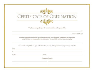 Certificate Of Ordination For Minister Foil Stamped  - CC06-08851