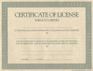 Certificate Of License Beige W/ Green Print - CC06-10908