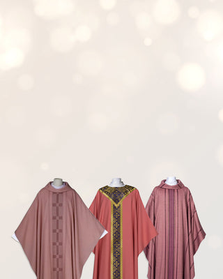 Three different rose chasubles. 