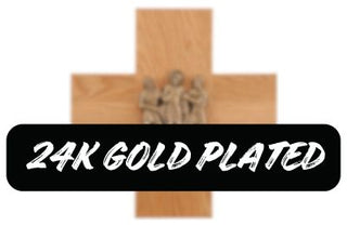 Stations of the Cross, 1-14, Gold Plated, Mounted on Oak Crosses - K-378-24GP
