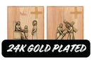 Stations of the Cross, 1-14, Gold Plated, Mounted on Wood Plaques - K-379-GP-OAK