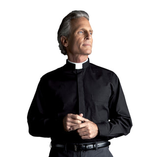 Desta Black Cotton Blend Long Sleeve Roman Collar Shirt - D152-SHI