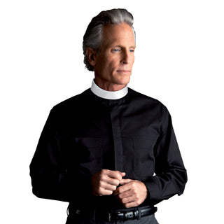 Desta Black Cotton Blend Long Sleeve Neckband Collar Shirt - D168