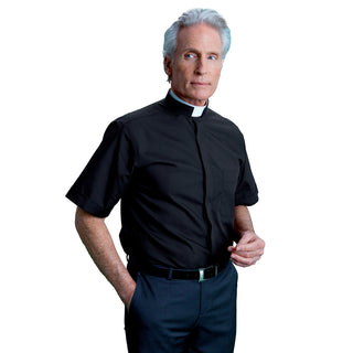 Desta Black Cotton Blend Short Sleeve Roman Collar Shirt - D187-SHI