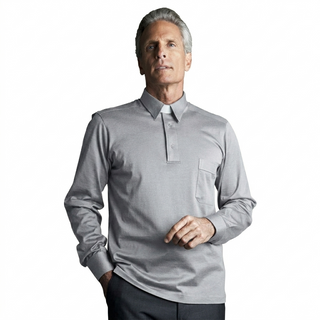 Desta Lisle Yarn Roman Collar Long-Sleeve Polo Shirt  - D194