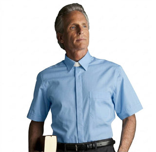Desta Fil a Fil Cotton Short Sleeve Roman Collar Shirt - D202-SOD-BLU