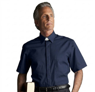 Desta Fil a Fil Cotton Short Sleeve Roman Collar Shirt - D202-SOD-BLU