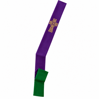 DEACON CELTIC CROSS REVERSIBLE GREEN/PURPLE STOLE - HBR510GR/PUR
