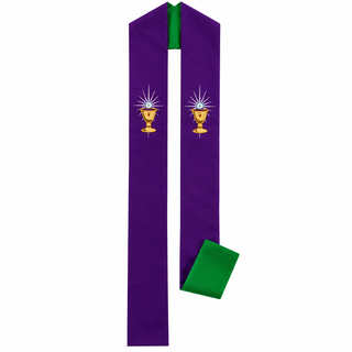 CLERGY CHALICE REVERSIBLE GREEN/PURPLE STOLE - HBR611GR/PUR