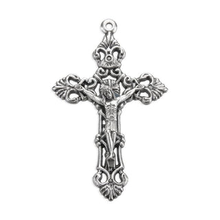 2" Antiqued Silver Oxidized Leaf Crucifix - HIR2044