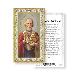 St. Nicholas - 100 Pack of Gold Embossed Paper Holy Cards - HIR734-508