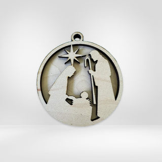 Wood Carved Holy Family Ornament - EHXM004