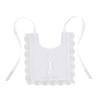 Embroidered Baptismal Bib - Velcro Closure - Cross - J5988