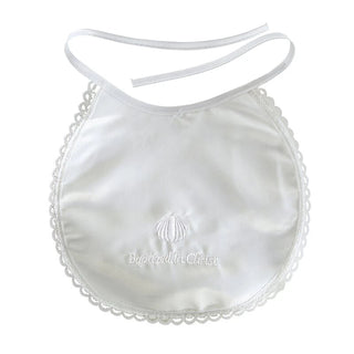 Embroidered Satin Baptismal Bib - 12/pk - Velcro Closure - "Baptized in Christ" - JC757