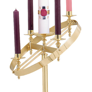 Adjustable Advent Wreath with Stand, Circle Base - 48-55" H - Solid Brass, Polished Finish - K611