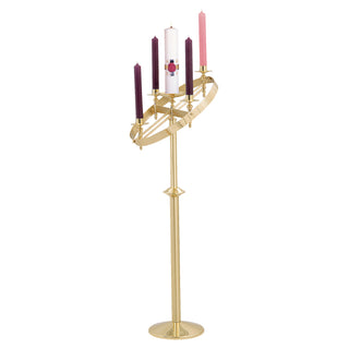 Adjustable Advent Wreath with Stand, Circle Base - 48-55" H - Solid Brass, Polished Finish - K611