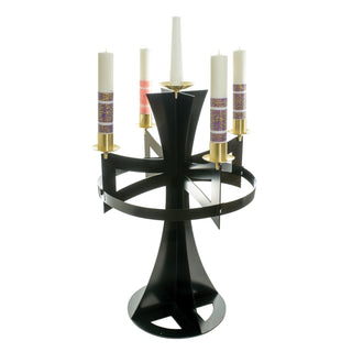 Advent Wreath with Stand - Black Powder Finish, Double Thick Cross Design - K612