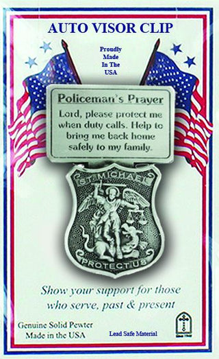 SA3146 - 2 3/4" Fine Pewter Police Prayer - St. Michael Visor Clip