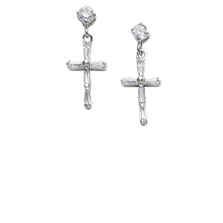 Crystal Sterling Silver Cross Earrings - SJ8635SH