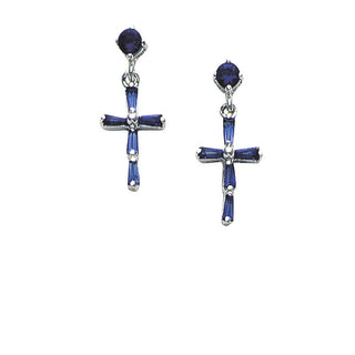 Sapphire Sterling Silver Cross Earrings - SJ8637SH