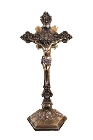 Standing 9.5" St. Benedict Crucifix in cold-cast bronze - SR-77600