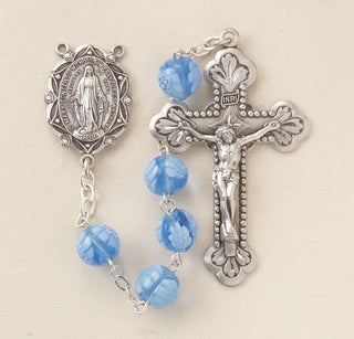 Blue Venetian Glass Flower Rosary - SR1309BL