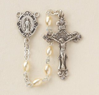 SR1353 OVAL FAUX PEARL ROSARY