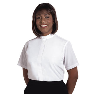 Women Clergy Shirt - Short Sleeve Tab Collar - Black | White - SW-SHORT