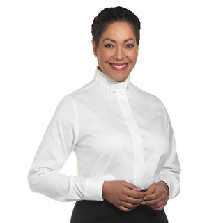 Women Clergy Shirt - Long Sleeve Tab Collar - Black | White - SW-LONG