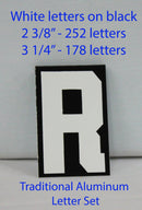 Traditional Aluminum Letter Sets - White letters on black - TAW430
