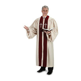 Tudor Pulpit Robe -  Ivory with Burgundy Velvet - TS786