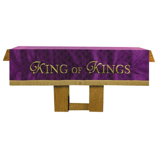 Altar Frontal - 108" W with 3" Gold Fringe - Purple Cross and Crown Design - VC740