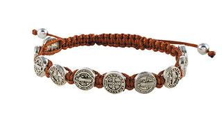 St. Benedict Medal w/Brown Cord Bracelet - YC444