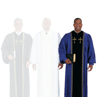 Oxford Pulpit Robe - Black/Purple/White - Gold Lace Trim - YC785