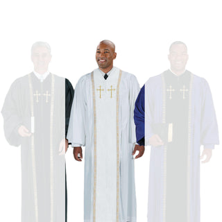 Oxford Pulpit Robe - Black/Purple/White - Gold Lace Trim - YC785