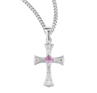 Sterling Silver Cubic Zircon & Fuchsia Cross - Z377818