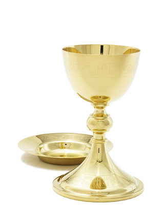 Chalice with 6-3/8" Deep Well Paten, Engraved Design - A-2013G