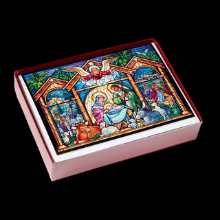 Stained Glass Nativity Christmas Cards Box - BRWSTG