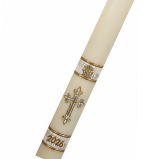 Fleur de Lis White Paschal Candle - D-PASCHAL-FDL-WH