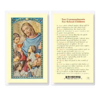 Ten Commandments For School Children - Holy Card - E24-758