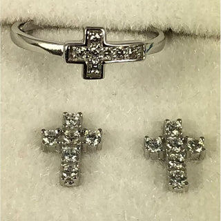 Cross Earring / Ring Set Sterling Silver - ER395R3