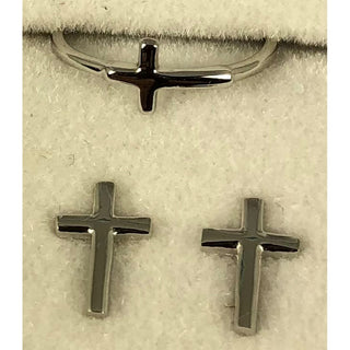 Cross Earring / Ring Set Sterling Silver - ER395R4