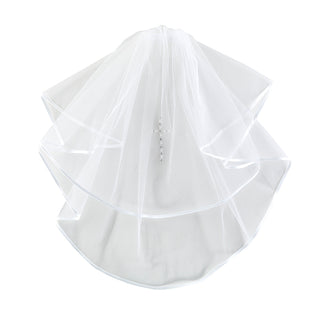 Rose Headband W/ Pearl Cross First Communion Veil - F2021