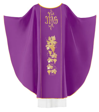 H7081 Fine European Chasuble - IHS with Grape Leaves