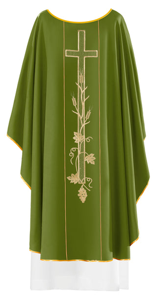 H7124 Fine European Chasuble - Cross Wheat & Grape Leaves