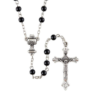 Black Imitation Pearl Rosary - J5605