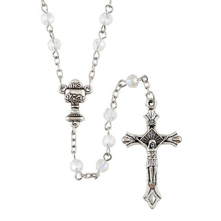 White Glass First Communion Rosary - J6506