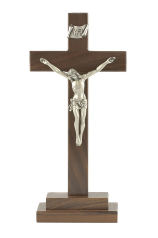 13" Standing Walnut Wood Crucifix - JC-6095-E